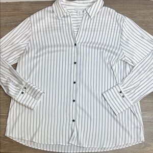 Cupcakes and Cashmere White & Black Striped Button Front Blouse – Size XL